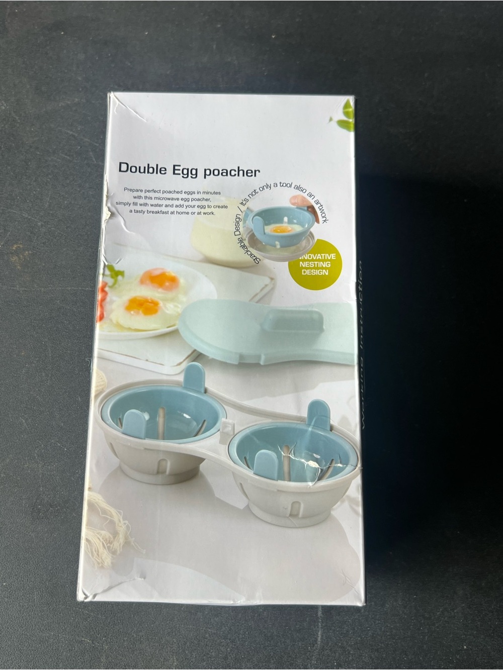 Double Egg Poacher - Blue/White Microwave Cooker